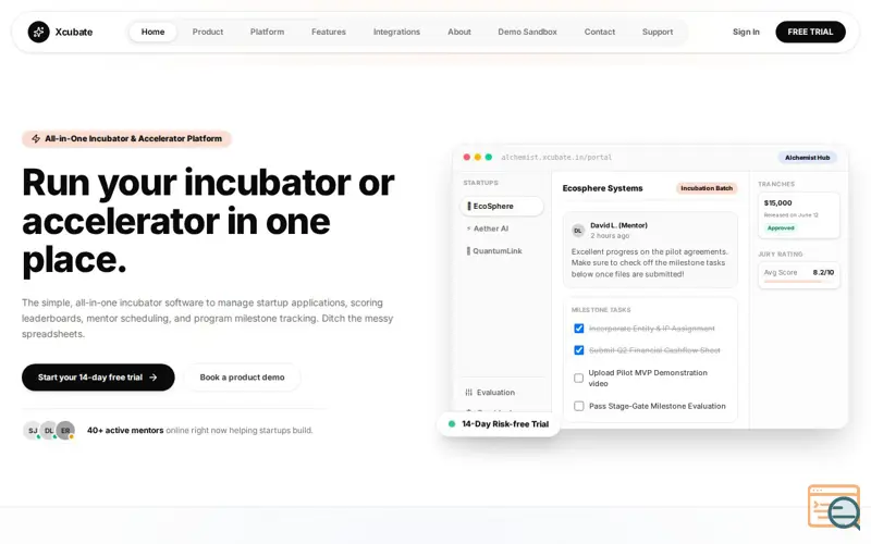Screenshot of Xcubate | Incubation Management Software for Accelerators & Venture Hubs