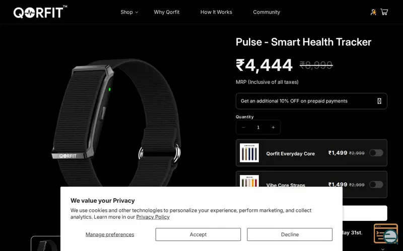 Screenshot of Qorfit Pulse Smart Health Tracker, a launch using Snowplow