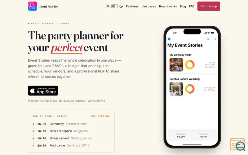 Screenshot of Event Stories