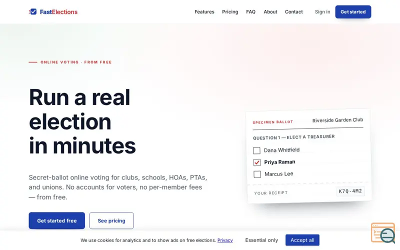 Screenshot of Fast Elections — Simple, Affordable Online Voting