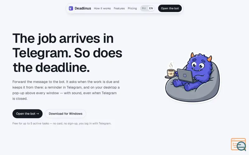 Screenshot of Deadlinus, a launch using REG.RU