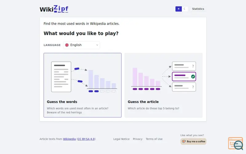 Screenshot of WikiZipf