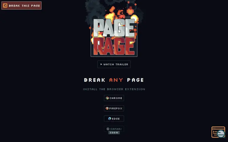 Screenshot of Page Rage, a launch using Microsoft Edge Add-ons