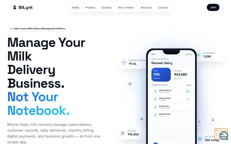Screenshot of BilLynk — Milk Delivery Billing App