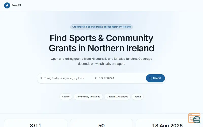 Screenshot of FundNI