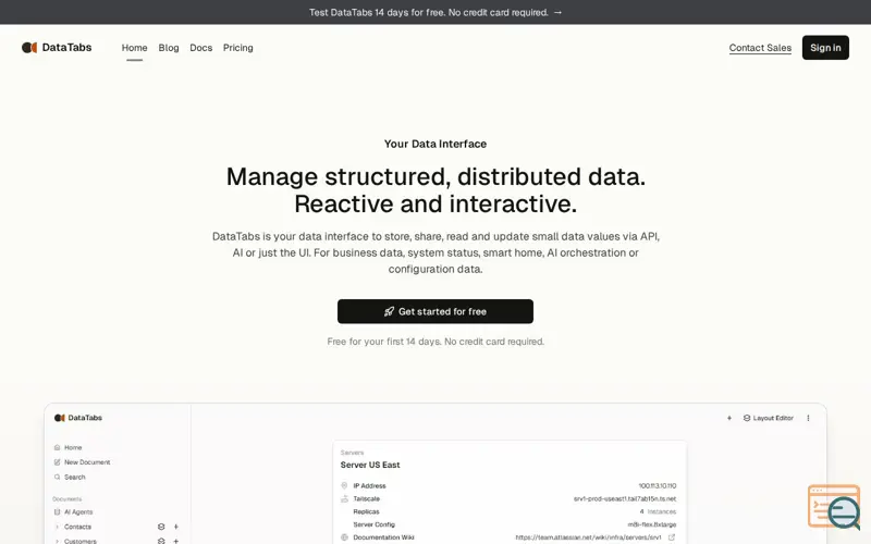 Screenshot of DataTabs