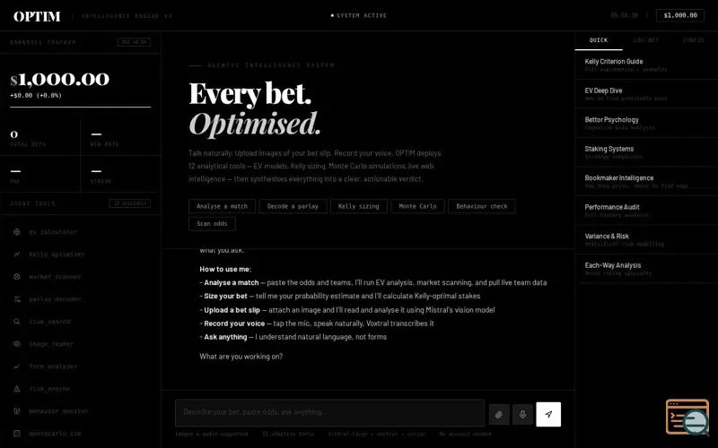 Screenshot of OPTIM — Bet optimizer