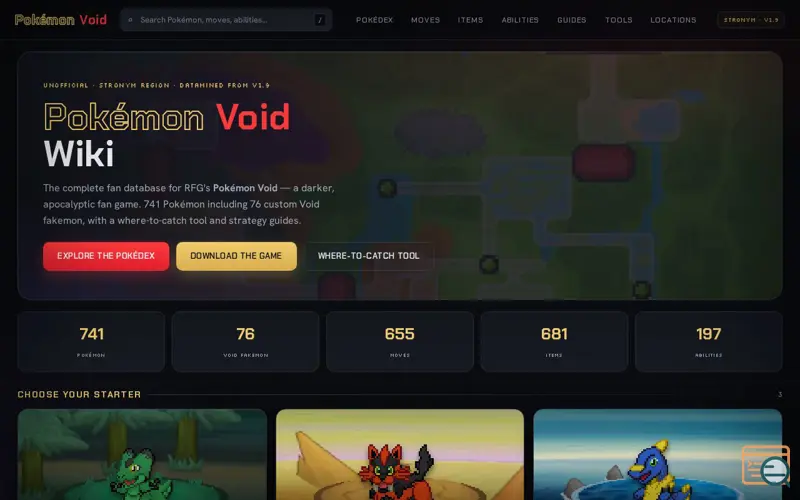 Screenshot of Pokémon Void Wiki