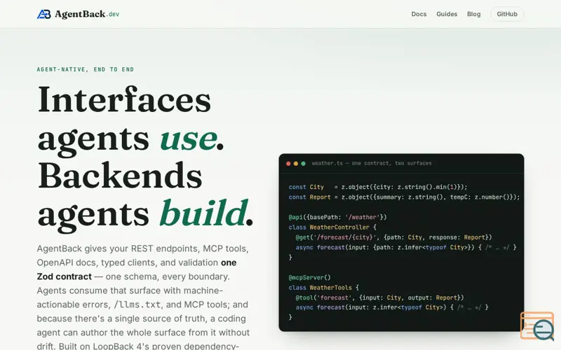 Screenshot of AgentBack - AI native API/MCP framework