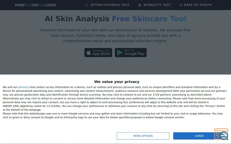 Screenshot of SkinMax AI Skincare Coach, a launch using IAB US Privacy