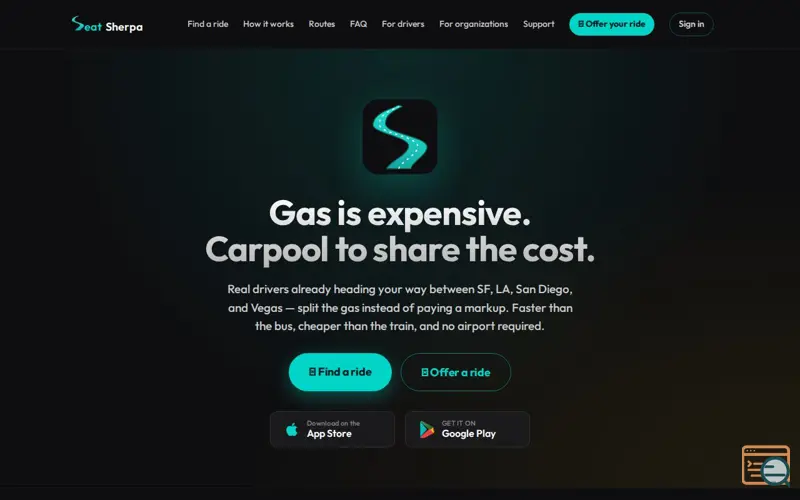 Screenshot of Seat Sherpa — Gas is expensive. Carpool to share the cost.
