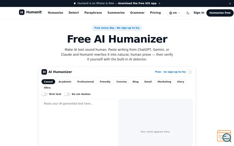 Screenshot of Humanit