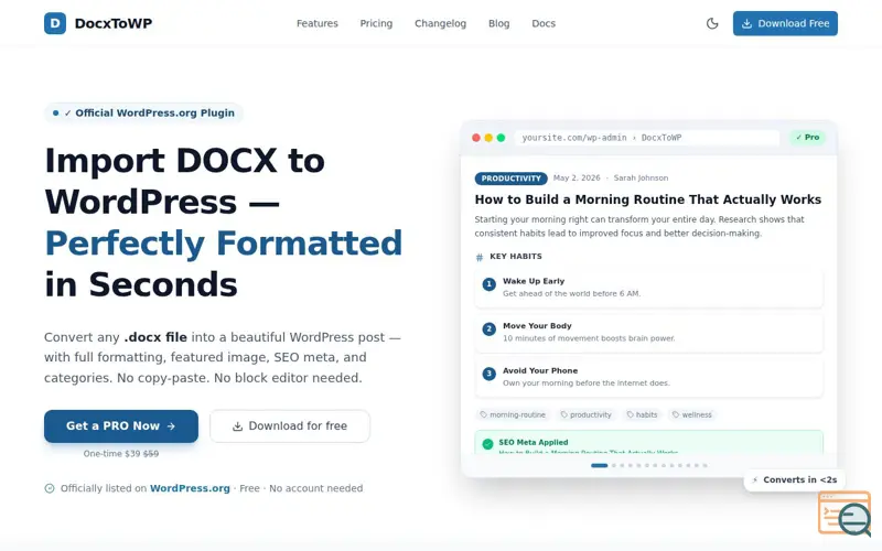 Screenshot of DocxToWP - WordPress Import & Schedule