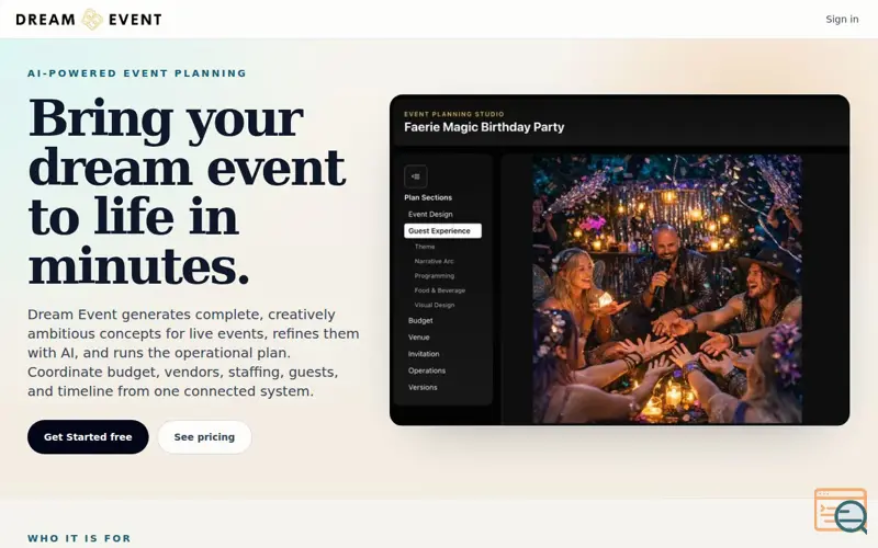 Screenshot of Dream Event