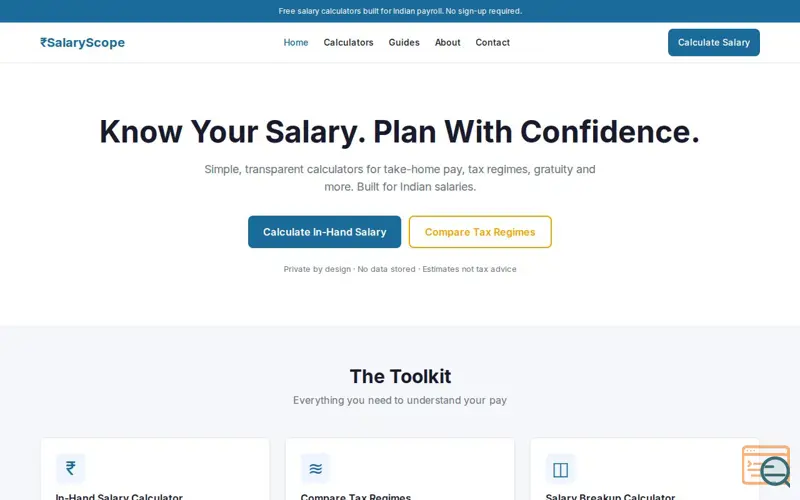 Screenshot of In-Hand Salary Calculator India FY 2025-26 | SalaryScope