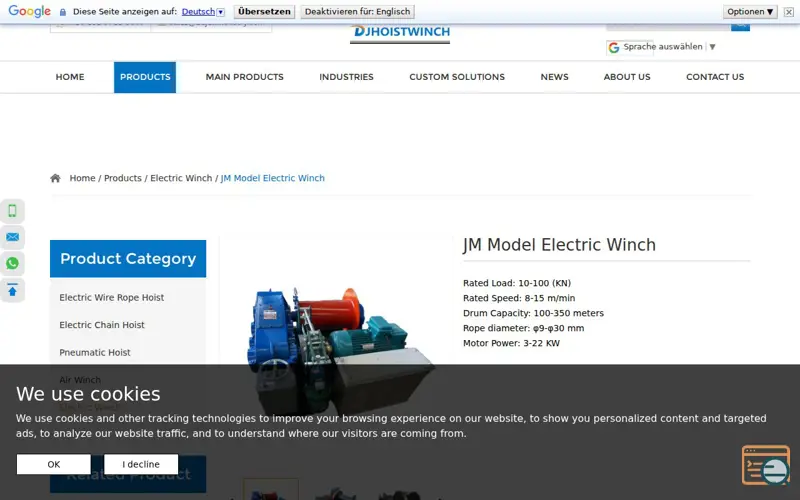 Screenshot of JM Type Electric Winch