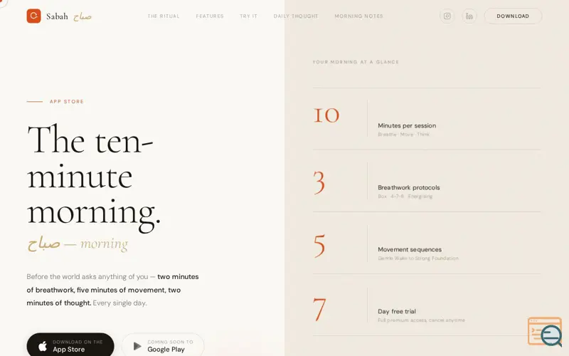 Screenshot of  SABAH — 10-Minute Morning Ritual