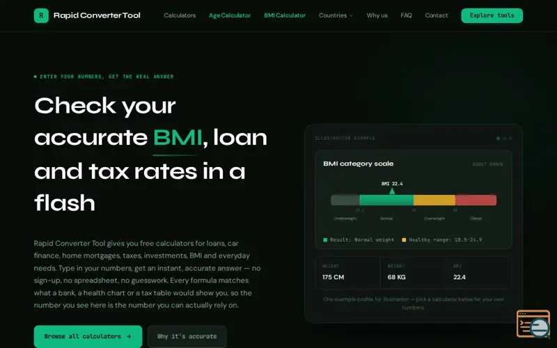 Screenshot of Free EMI, Loan, Mortgage, Tax & Utility Calculators Online | Rapid Converter Tool