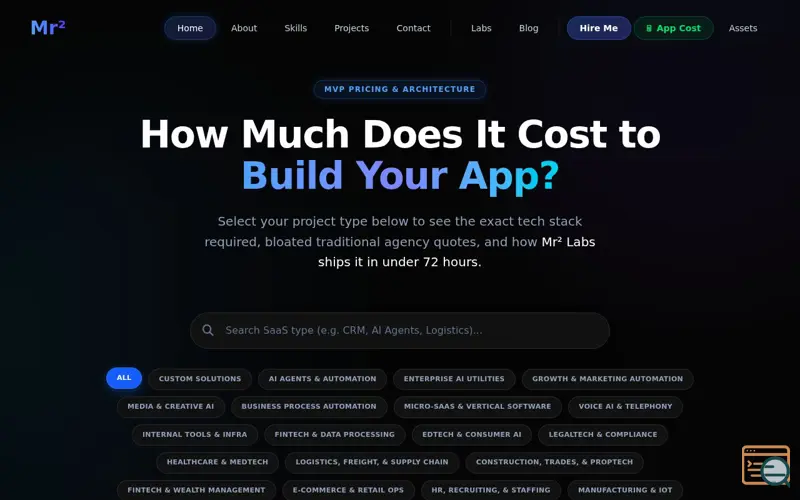 Screenshot of Free MVP cost estimator