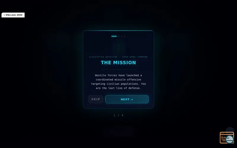 Screenshot of Iron Dome, a launch using Vibe Coding Game Jam