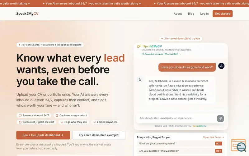 Screenshot of Speak2MyCV