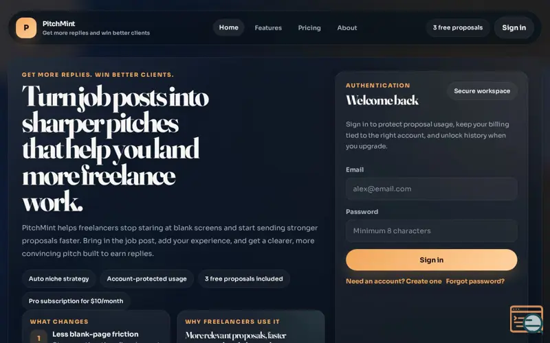 Screenshot of PitchMint