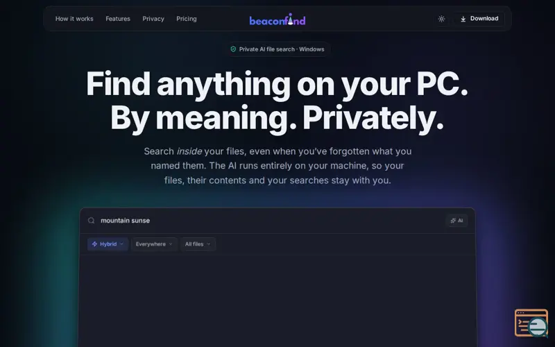 Screenshot of BeaconFind — Private AI file search for Windows