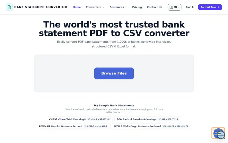 Screenshot of Bank Statement Convertor - AI PDF to CSV & Excel Parser