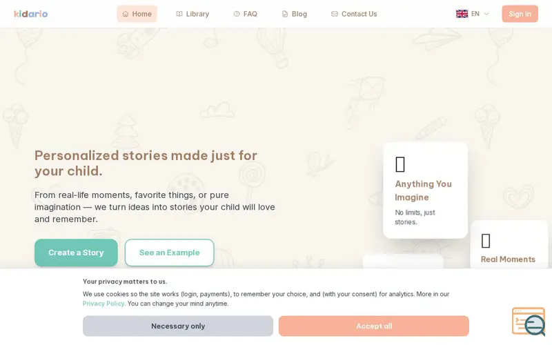 Screenshot of Kidario, a launch using WebSupport DNS