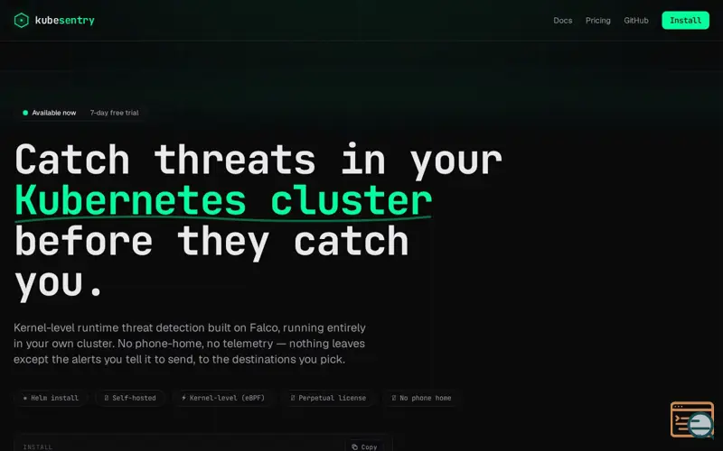 Screenshot of KubeSentry — Self-hosted Kubernetes threat detection