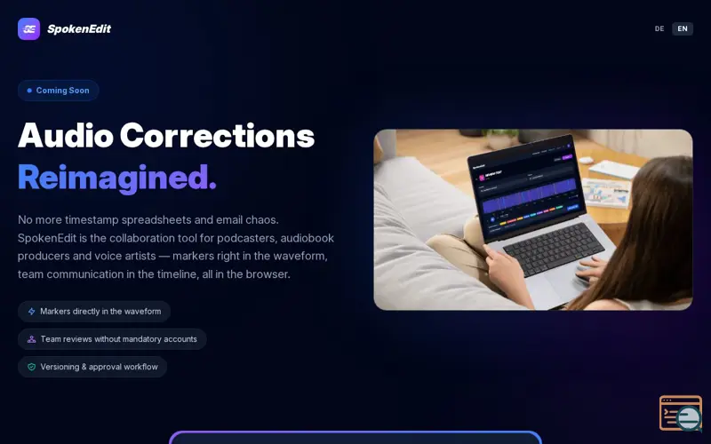 Screenshot of SpokenEdit, a launch using ALL-INKL.COM DNS