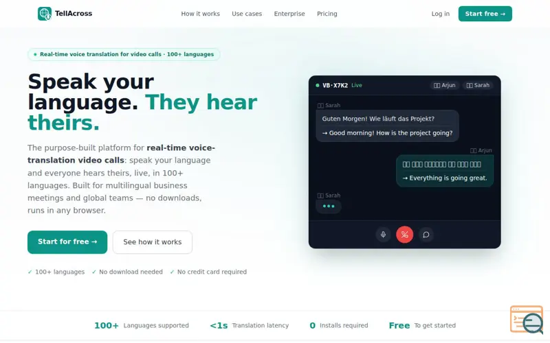 Screenshot of TellAcross