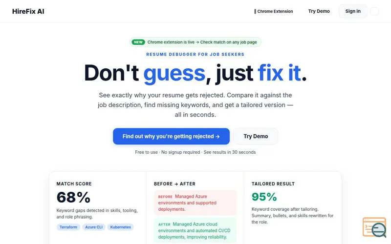Screenshot of HireFix AI