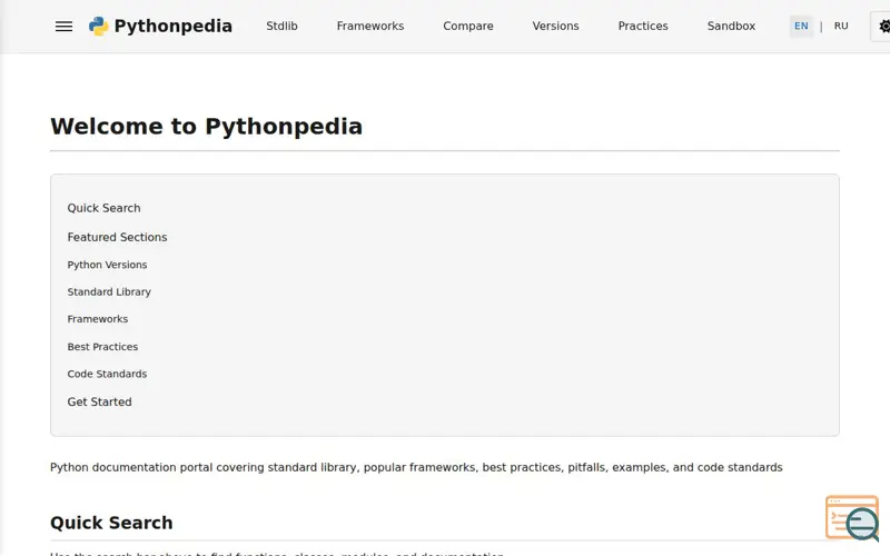 Screenshot of Pythonpedia