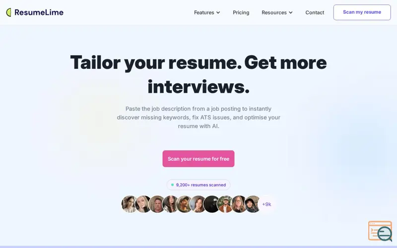 Screenshot of ResumeLime, a launch using Web Font Loader