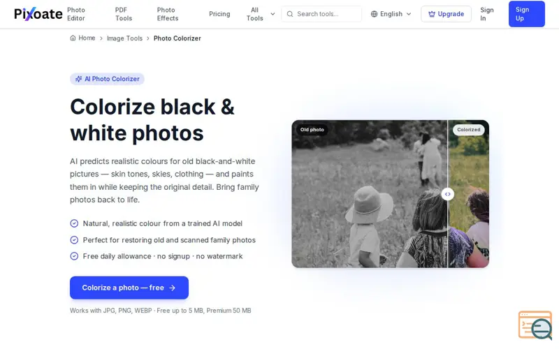 Screenshot of Colorize AI