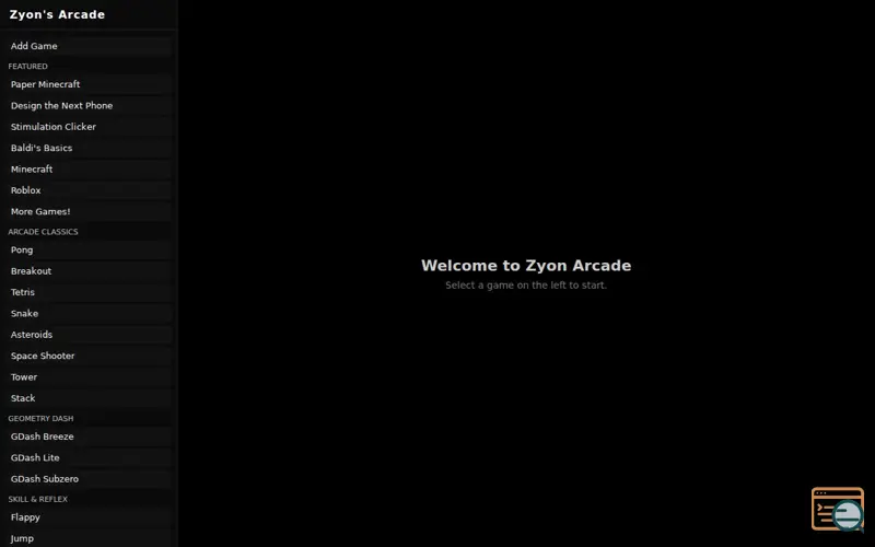 Screenshot of Zyon's Arcade