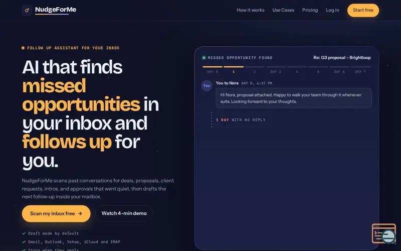 Screenshot of NudgeForMe - Find missed follow-ups in your inbox