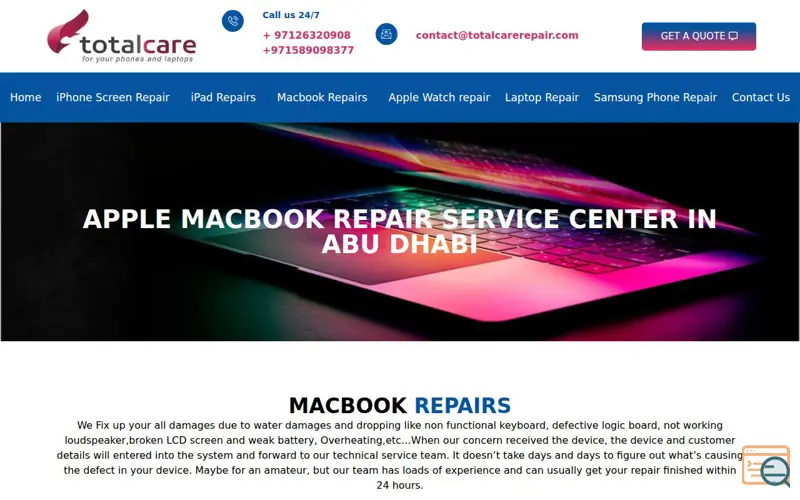 Screenshot of MacBook Screen Replacement Abu Dhabi , a launch using Rank Math