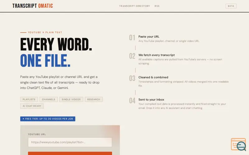 Screenshot of Transcriptomatic 