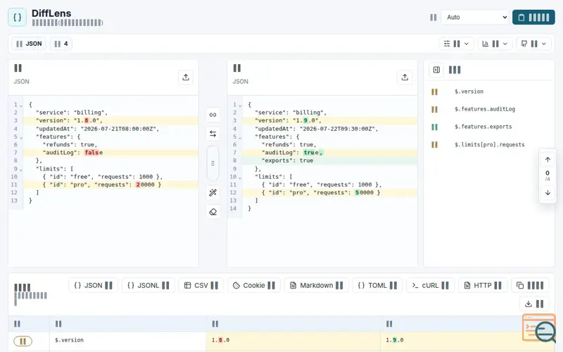 Screenshot of DiffLens - Local-first structured text diff