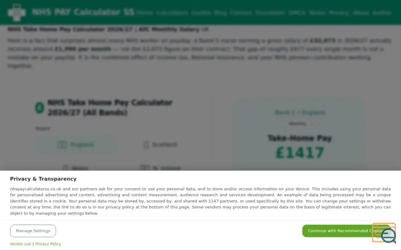 Screenshot of NHS Pay Calculator SS
