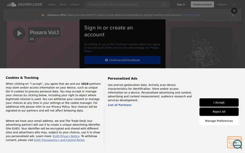 Screenshot of Soundcloud