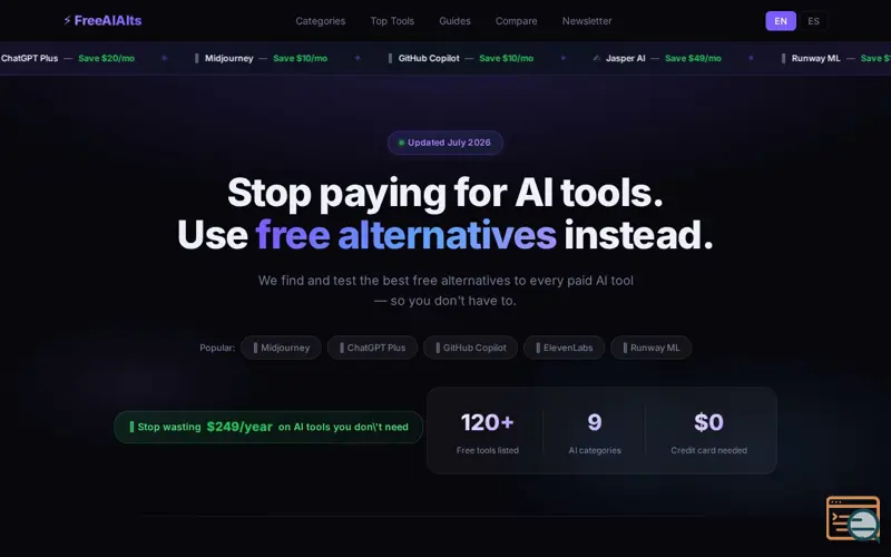 Screenshot of FreeAIAlts — Free Alternatives to Paid AI Tools