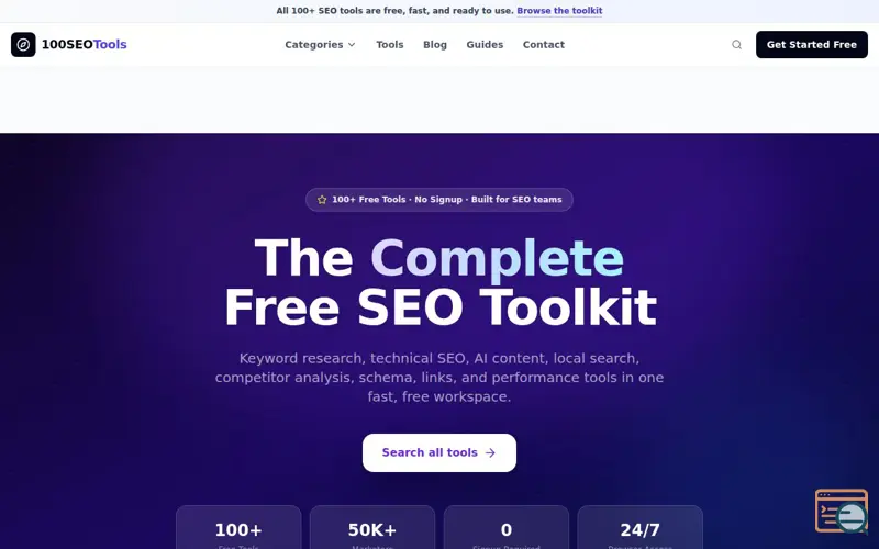 Screenshot of 100 SEO Tools