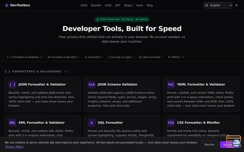 Screenshot of DevToolbox