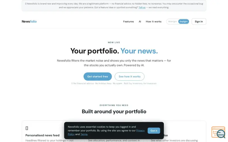 Screenshot of Newsfolio