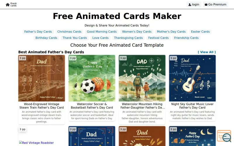 Screenshot of Thank Cards