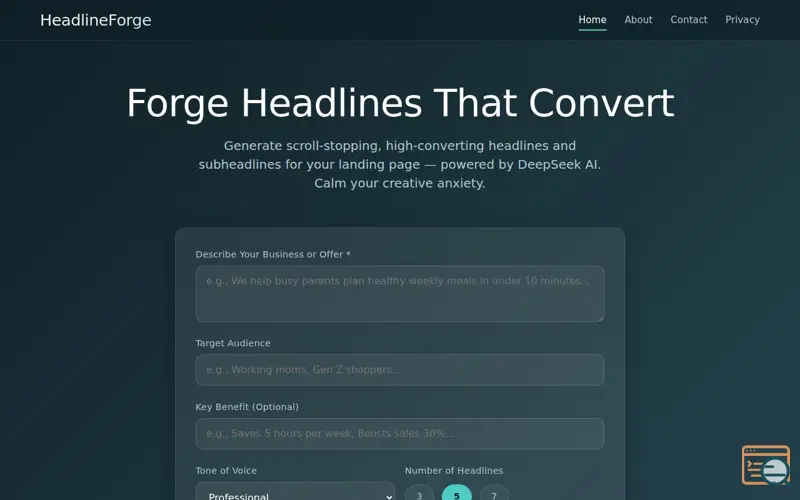 Screenshot of HeadLineForge