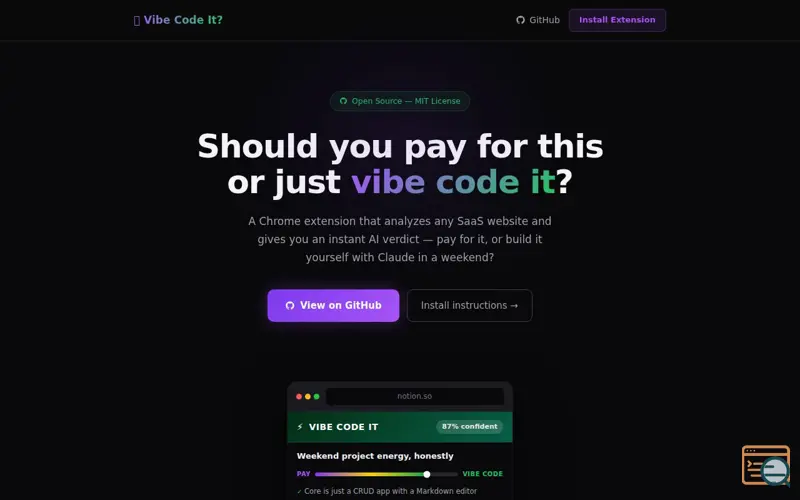 Screenshot of Vibe Code It? — Pay or build it?